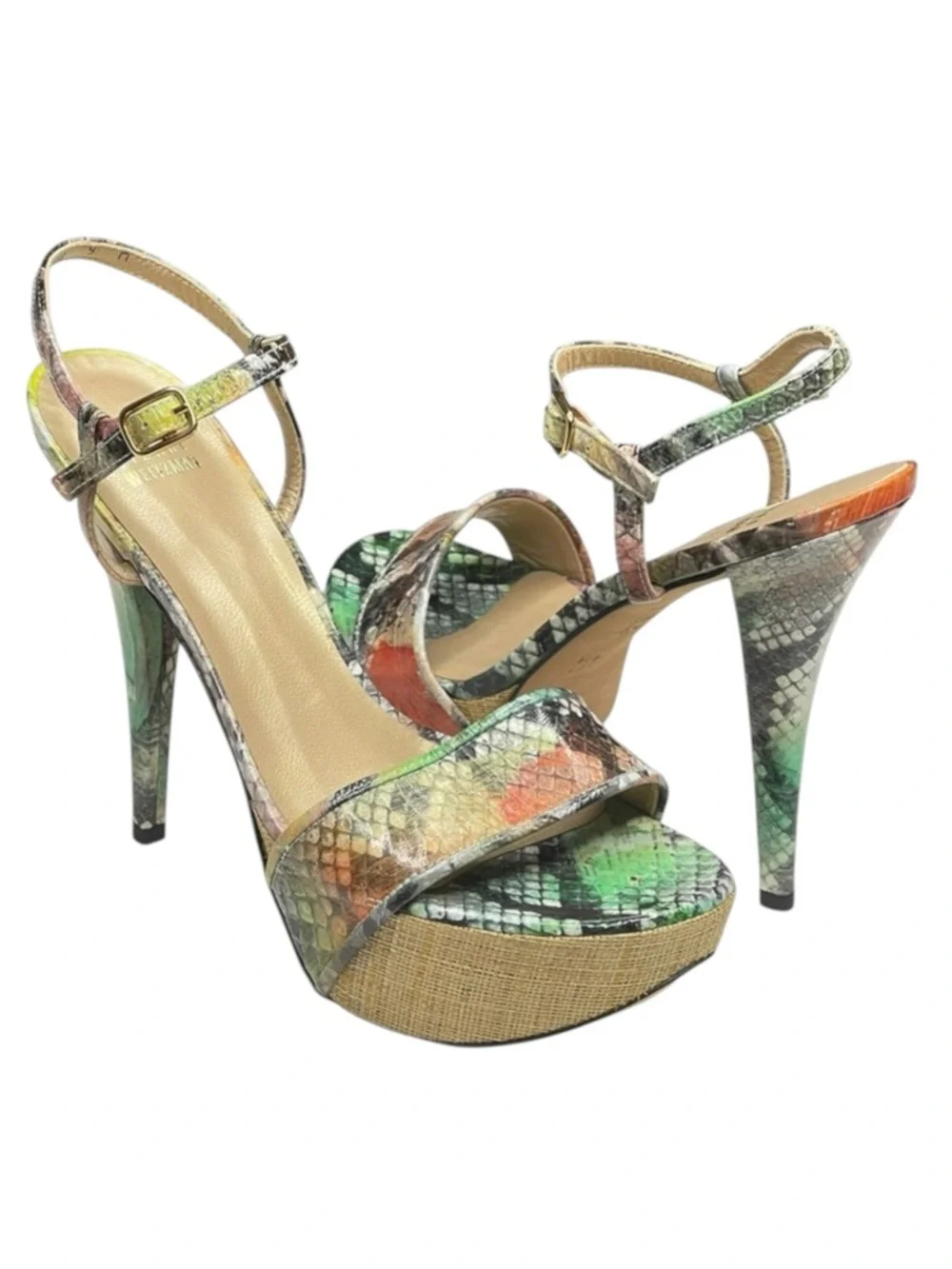 Stuart Weitzman 𒀭Pretty Python Platform Heel Sandal 𒀭Color Patent Leather 𒀭9B